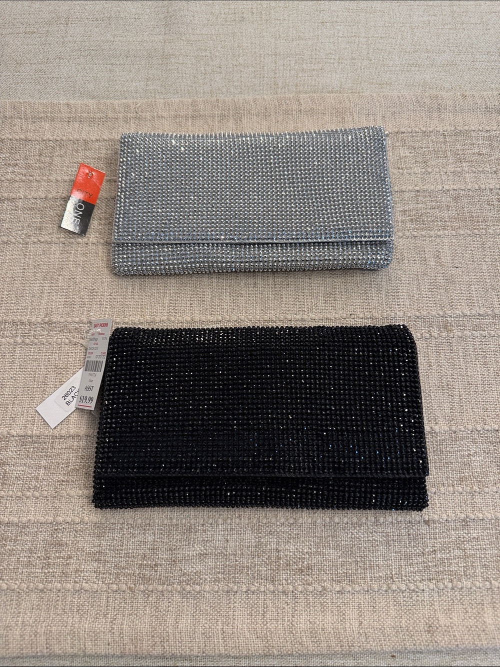 Crystal Embellished Clutch Bag - Silver & Black